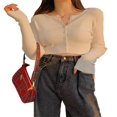 thumbnail image 1 of Women‘s Button Down Long Sleeve Cropped Cardigan Sweater Tops Red, 1 of 5