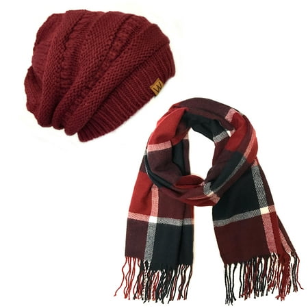 Wrapables® - Wrapables® Plaid Print Long Scarf and Beanie Hat Set, Navy ...