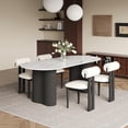 thumbnail image 2 of 71" Oval Modern Dining Table for 6, White Sintered Stone Tabletop with Black Wooden Dual-Pedestal, Round Kitchen Table for Dining Room (Table Only), 2 of 6