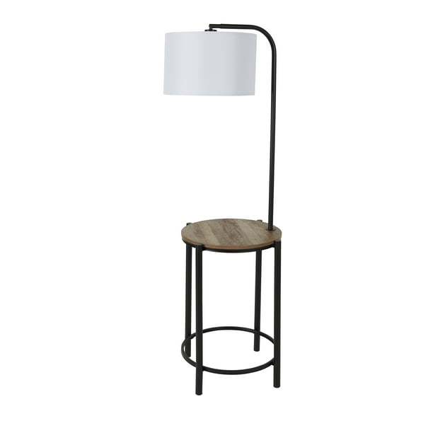 Wood Table Floor Lamp Combo With Shade, End Table With Lamp Combo