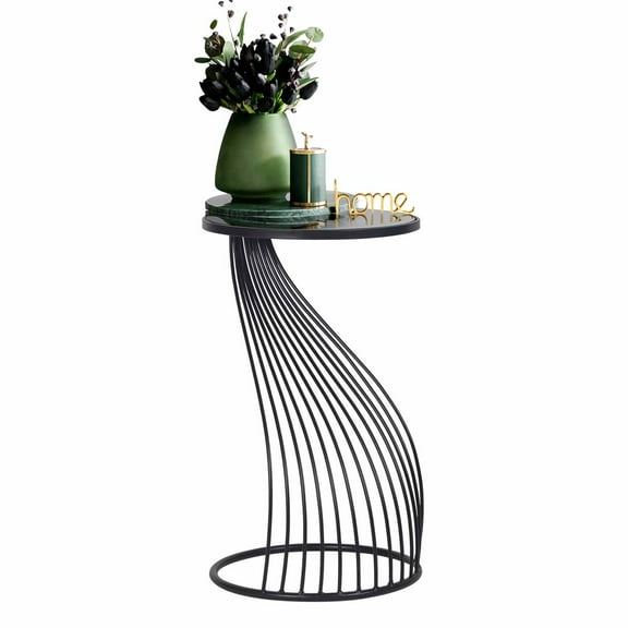 Homebeez Round Side Table,Small End Table,Coffee Table with Metal Frame,Night Stands for Bedrooms,Black