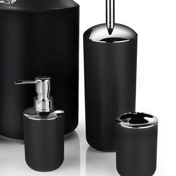 Juego de dispensador de jabón para baño, bote de basura, soporte para cepillo de dientes, bote de basura, juego de dispensador de loción, accesorios de baño de hotel negros, confiabilidad excepcional