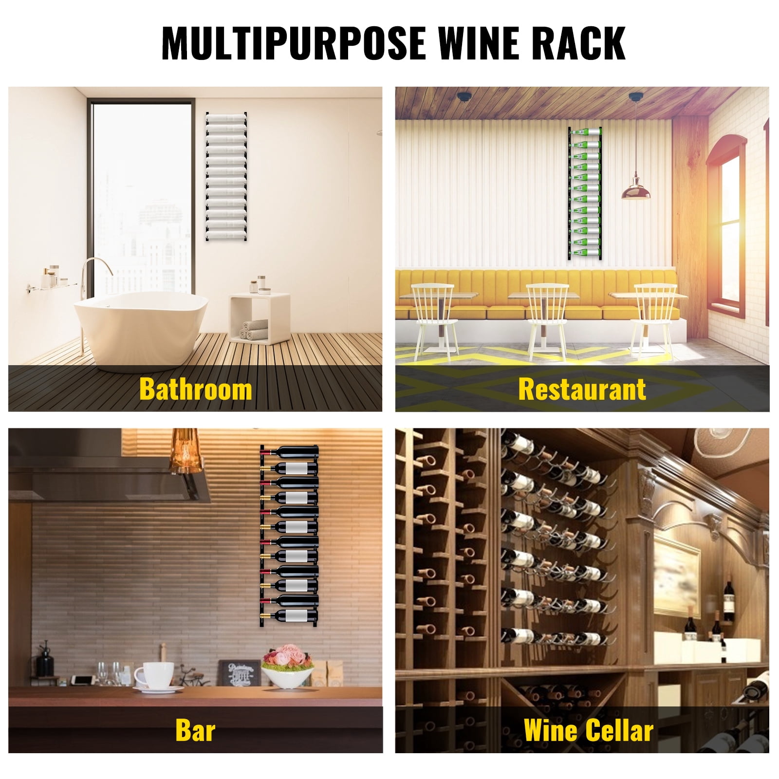 VEVOR Wall Mounted Wine Rack 9 Bottles,Wine Holder Towel Rack Black Steel Vertical Wine Rack, Modern Decorative Wall Mounted Wine Bottle Holder, Forward Design Simple Storage Wall Rack 35x6x1"