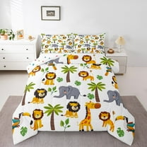 Manfei Wild Lions Elephant Bedding Comforter Set,Tropical Botanical Coconut Monstera Twin Comforter Sets,Jungle Animal Bedding Set For Boys Girls,Super Cozy Room Decor Reversible,2pcs