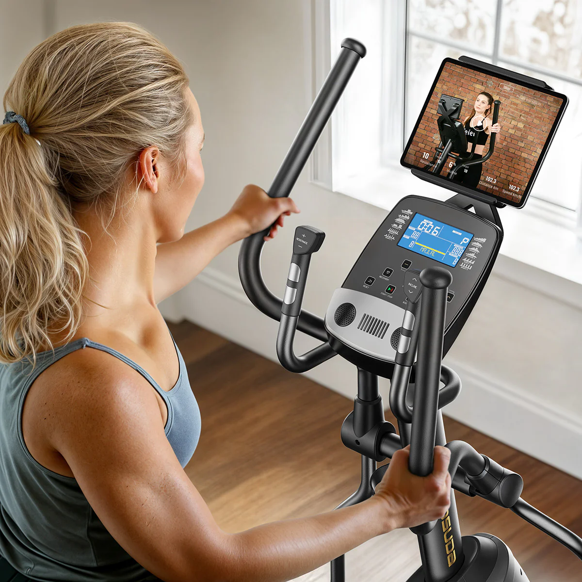 YOSUDA Dolphin Electromagnetic Elliptical Machine - Low-Impact Cardio Trainer with 32 Resistance Levels, LCD Monitor, and Silent Smooth Motion for Home Gym