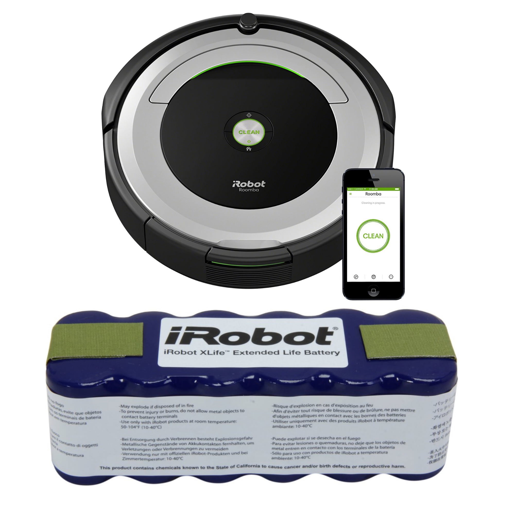 iRobot Roomba 690 Wi-Fi Robotic Vacuum w iRobot XLife Extended Life Battery by iRobot