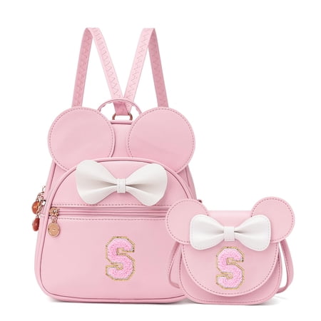 KouLi Buir Initial Bowknot Mini Backpack & Purse for 2Pcs Set, Cute Small Convertible Shoulder Bag Gift
