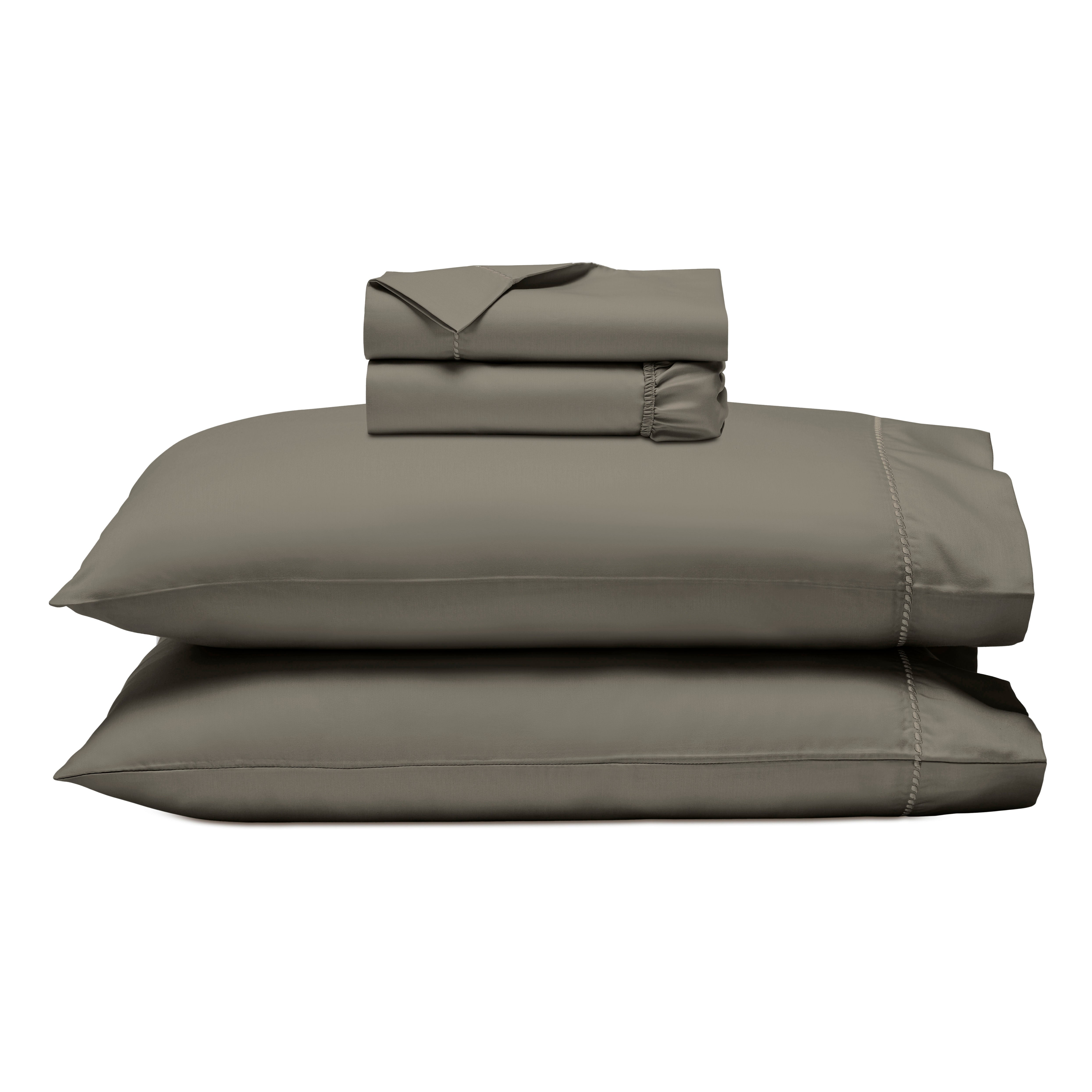 Superior Cotton Blend 600 Thread Count Dash Stitch Hem Sheet Set, Split King, Grey