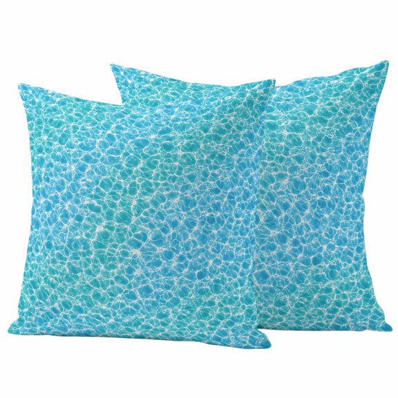 Blue Coastal Outdoor Waterproof Pillow Covers, Nautical Ocean Waves Water Texture Decorative Square Throw Pillowcase Sofa Cushion Sham for Patio/Couch/Chair, 20"x20" 2 Pack