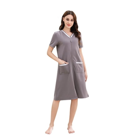 

Richie House Women Zipper Robe Loungewear Short Sleeve Sleepwear Housecoat Bathrobe RHW2898-F-M