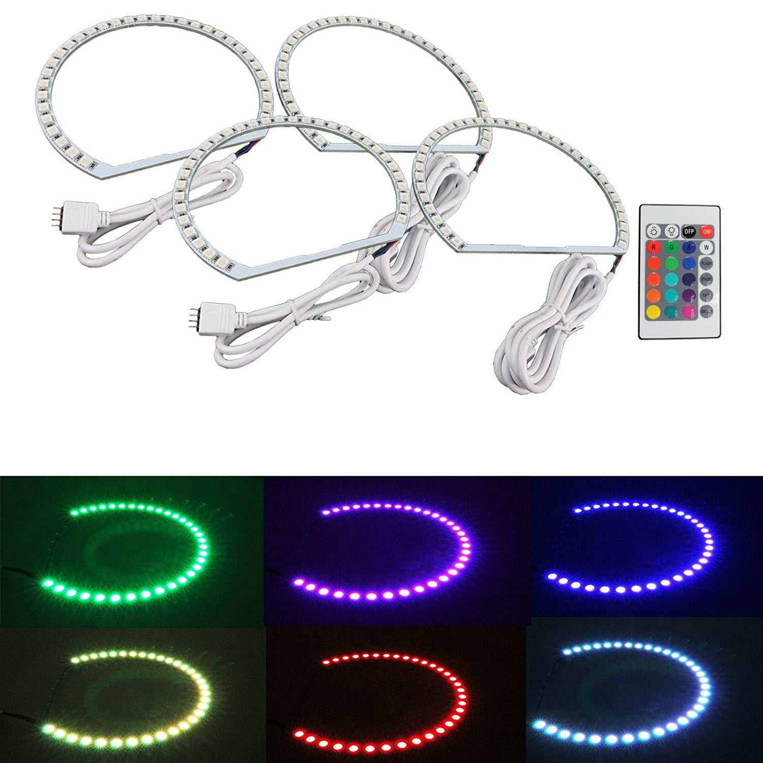 Syneticusa Multi-Color RGB LED Angel Eye Halo Rings for BMW E39 E46 3 5 7 Series Headlight 