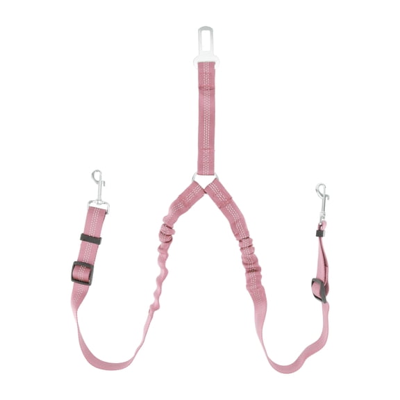 Unique Bargains Double Dog Seat Belt Nylon Dual Pet Car Headrest Restraint Safety Pink