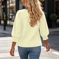 thumbnail image 5 of ClodeEU Women's Round Neck Puff 3/4 Sleeve Blouse,Casual Loose Tunic Top Beige,Women's Plus L, 5 of 5