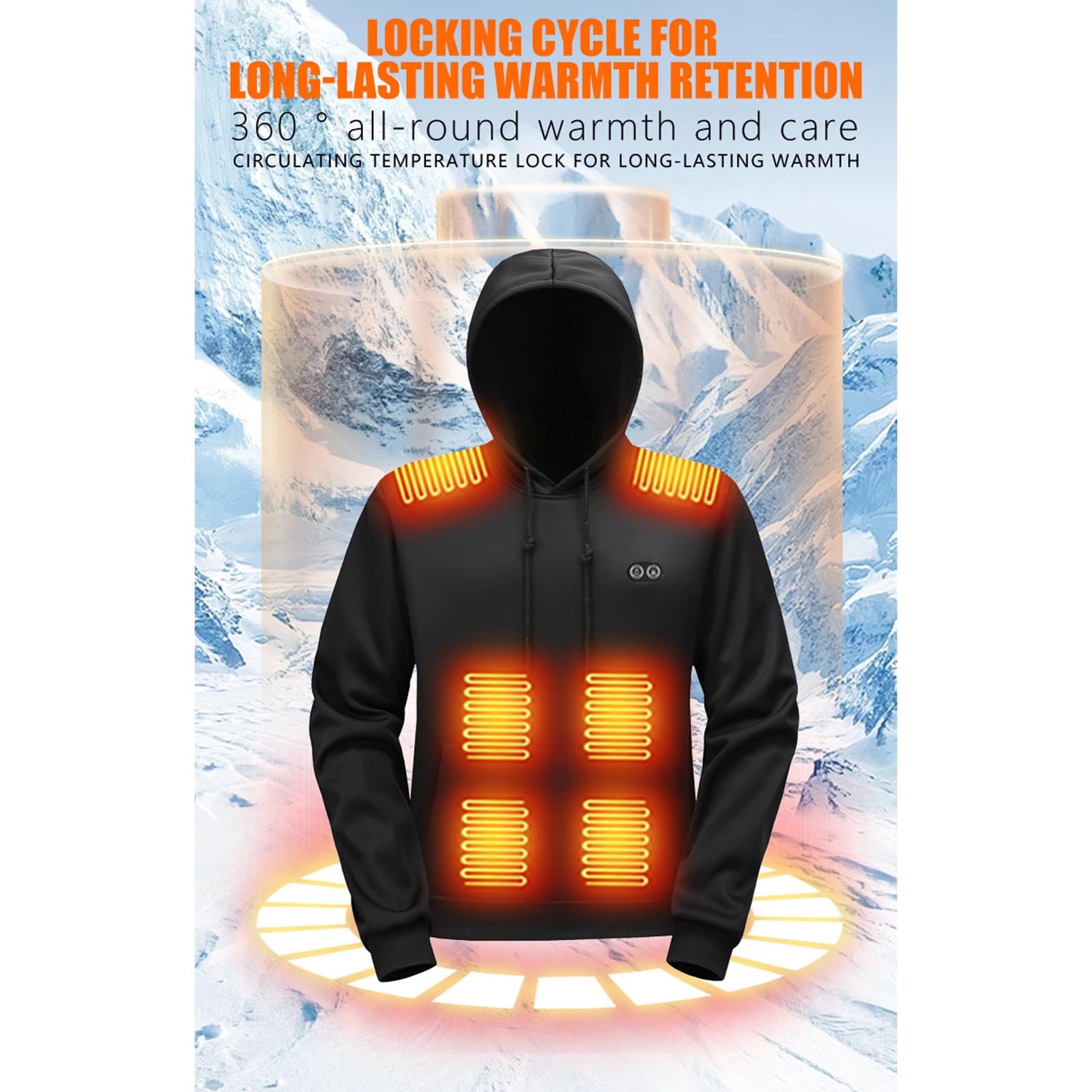UVEASISHA Unisex Heated Hoodie for Men Women 17 Heating Zones Pullover Sweatshirt Warm USB Electric Hooded Tops with Kangaroo Pocket Black XXL