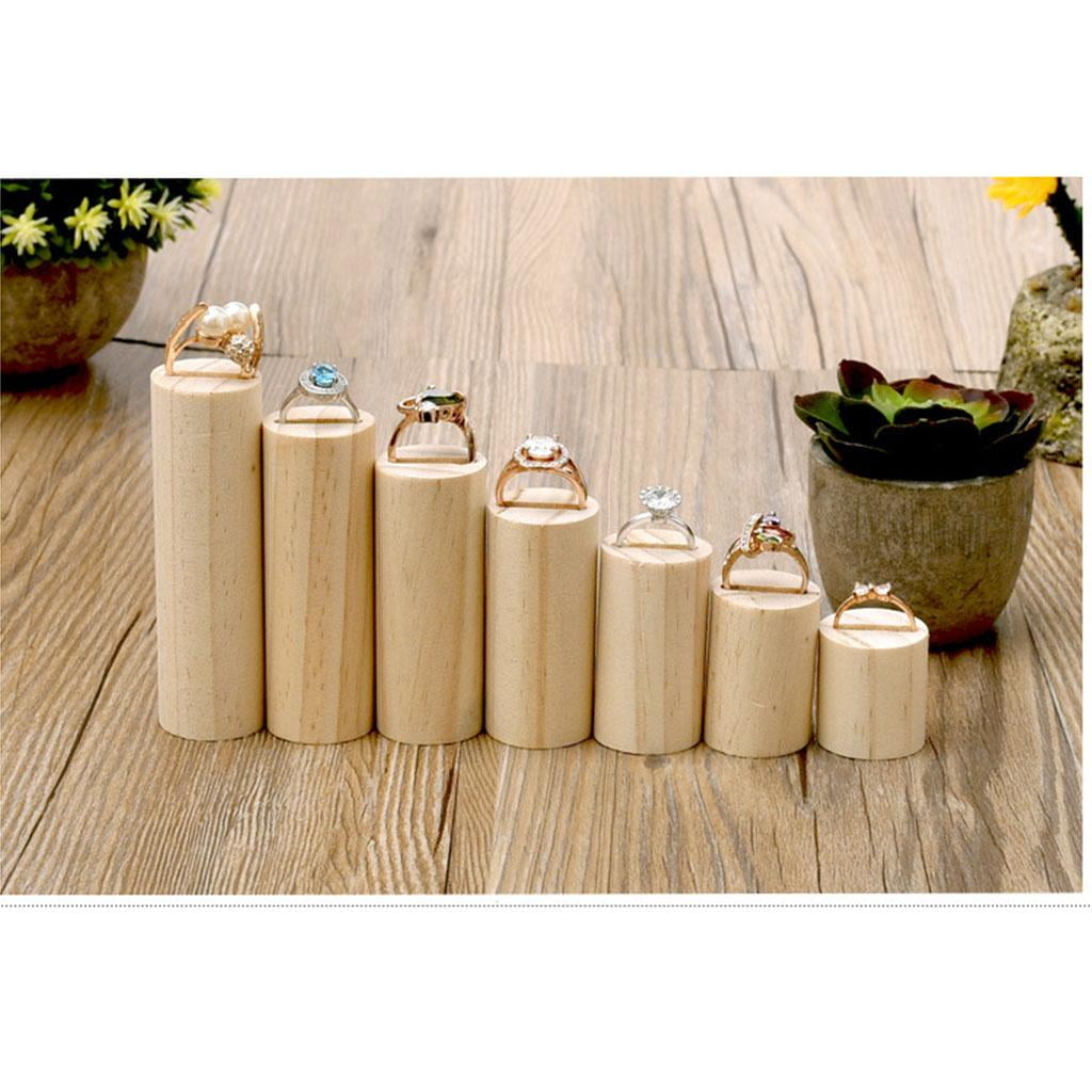 14Pcs Unpainted Wooden Jewelry Display Stand Finger Ring Band Showcase Rack 