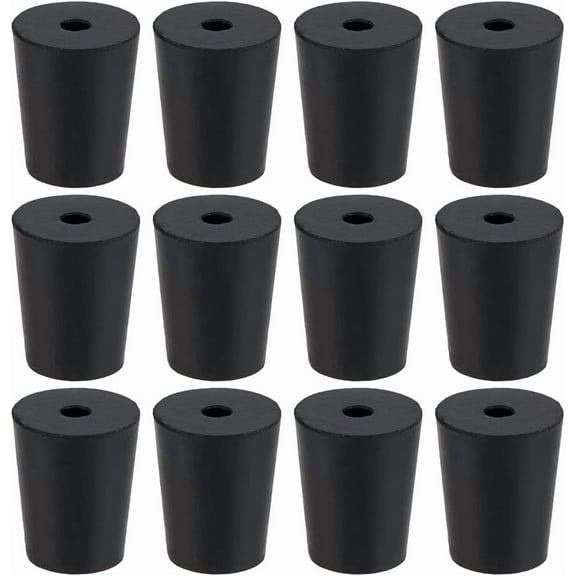 12Pcs 1-Hole Rubber Stoppers Black Rubber Stoppers Black with 5mm Hole Seal Tube Stopper Plug Tapered Lab Seal Stopper for Test Tube Flasks Glass Containers 1x0.6x0.8 Inch