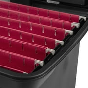 Sterilite Portable File Box, Letter-Size Plastic File Storage Box with Handle and Divided Lid Storage Compartment, Black