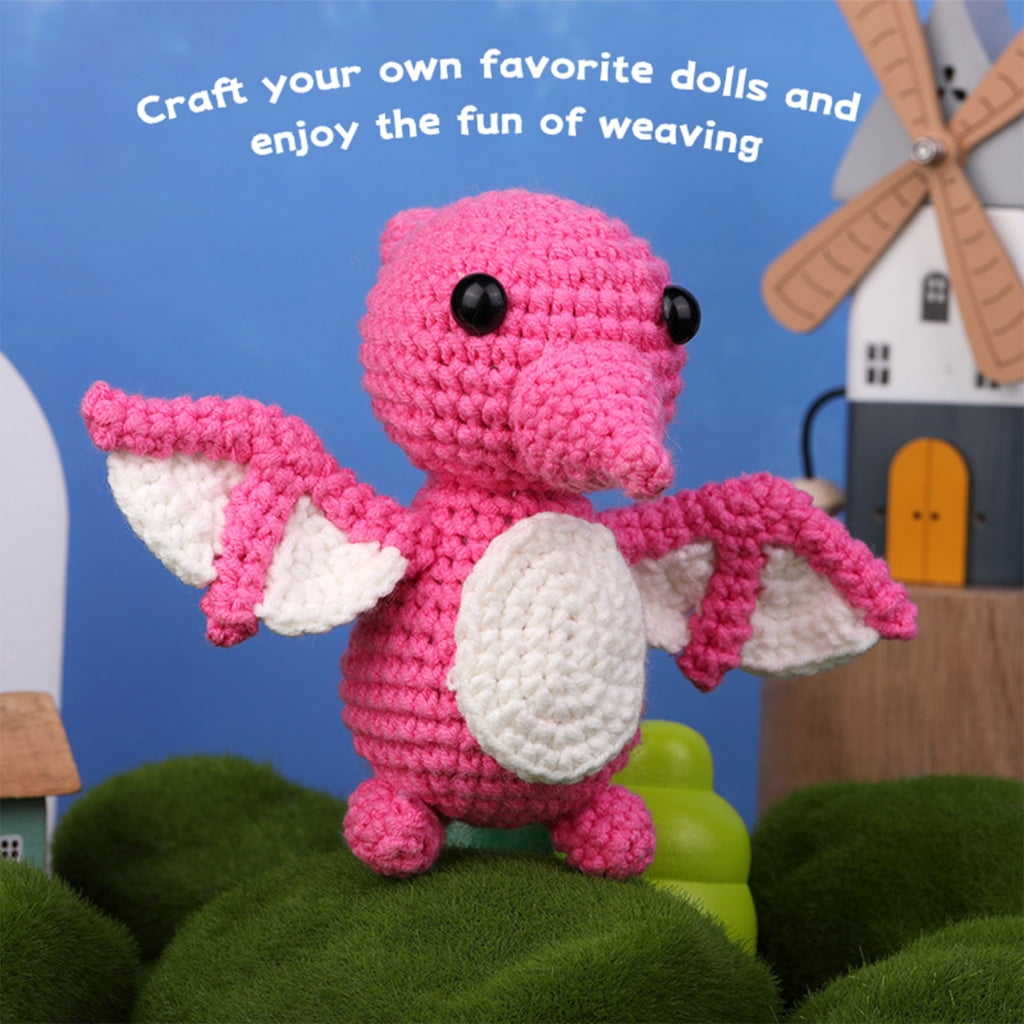 Crochet Dragon Kits with Yarn, Crochet Hook, Needle, Knitting Marker, Eyes, Needle Threader, Instruction