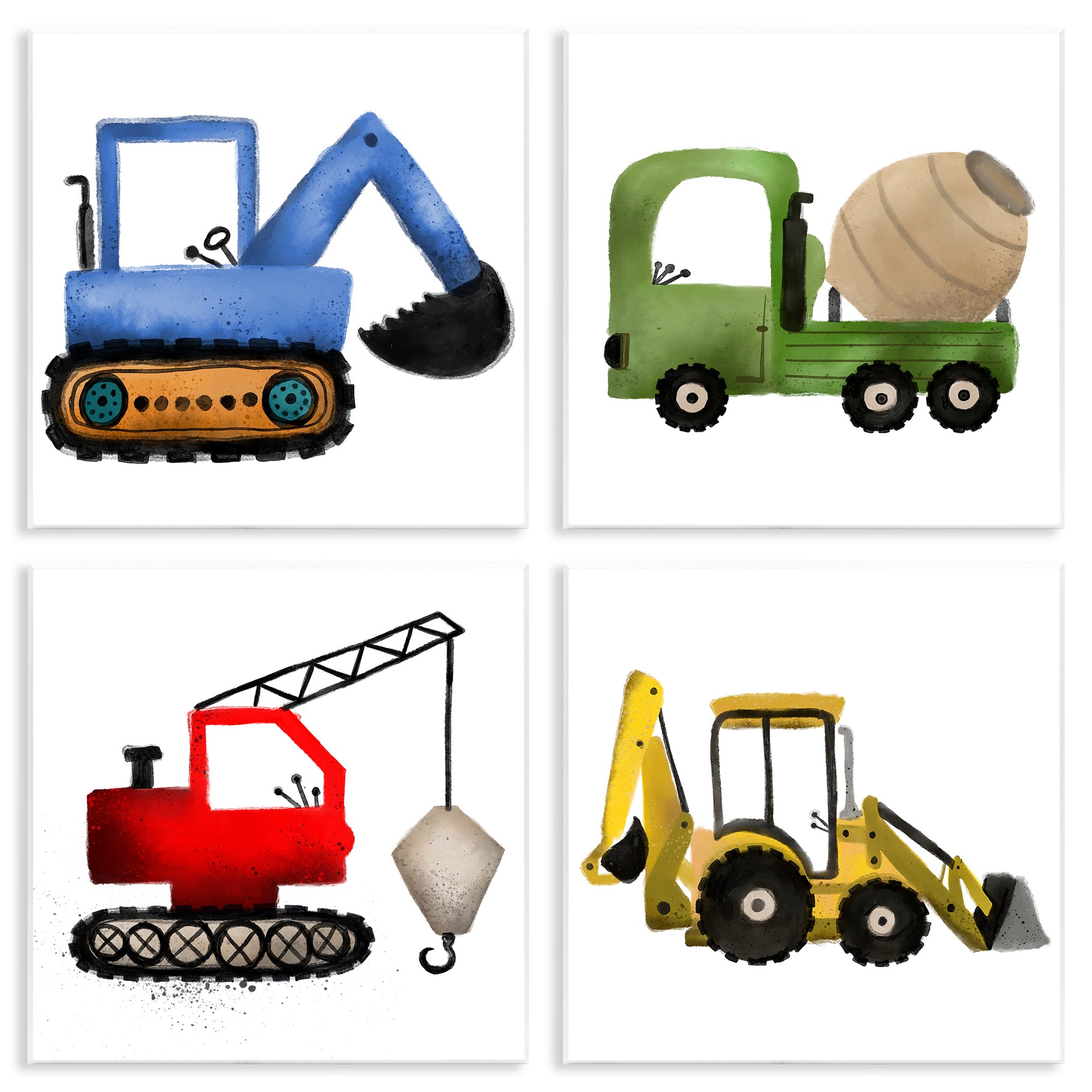 Stupell Industries Varied Construction Vehicles Transportation Painting Unframed Art Print Wall Art 12 x 12 Set of 4