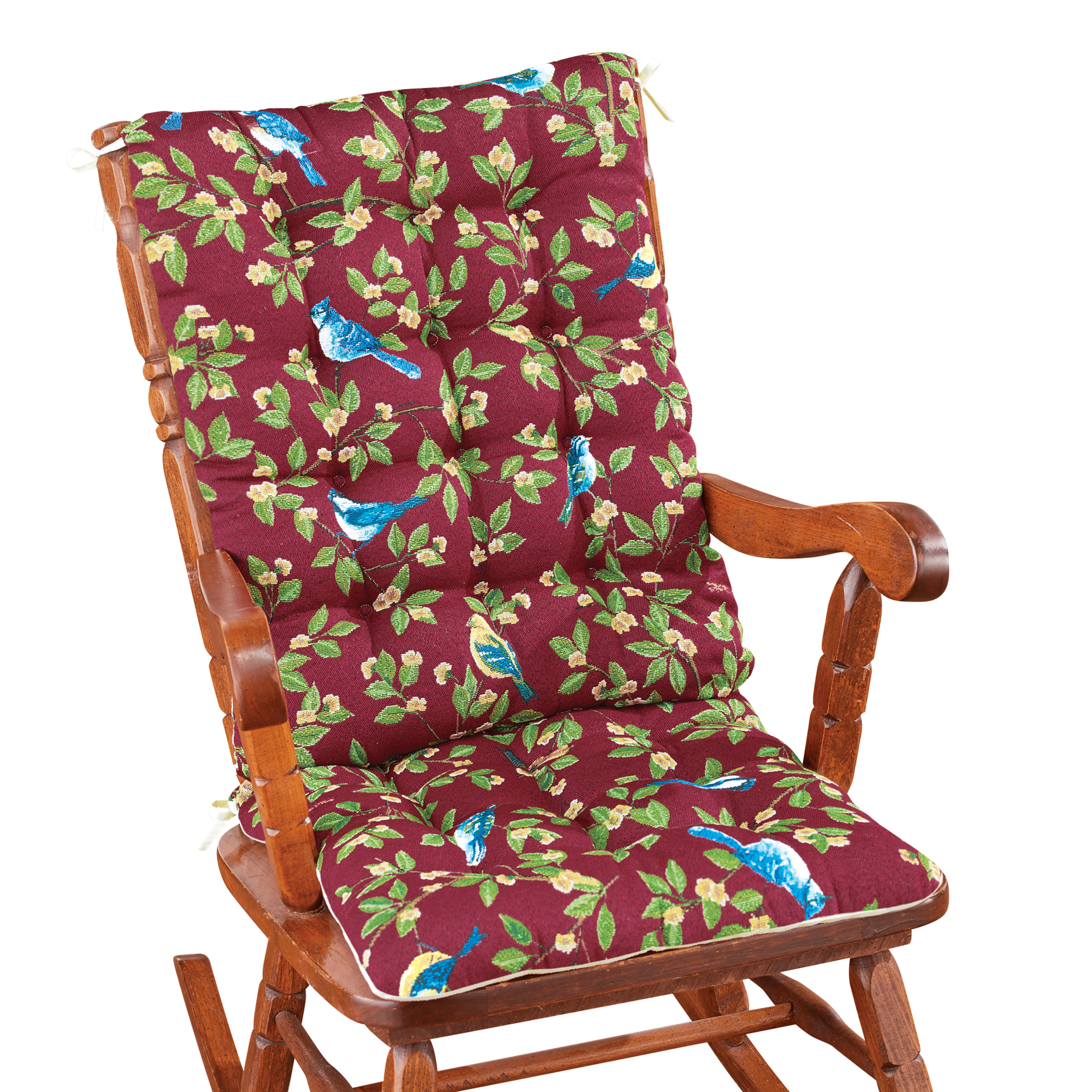 Collections Etc Bird Tapestry 2Piece Burgundy Rocking Chair Cushions