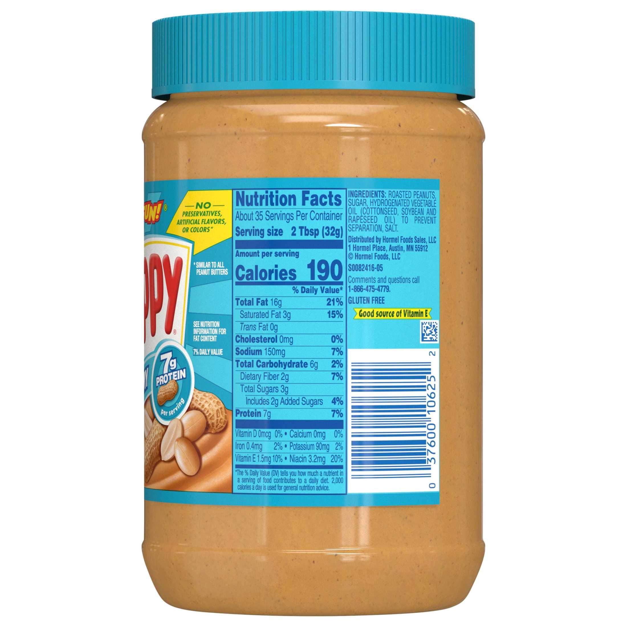 SKIPPY Peanut Butter, Creamy, 7 g protein (7% daily value) per serving, Shelf-Stable, 40 oz Plastic Jar