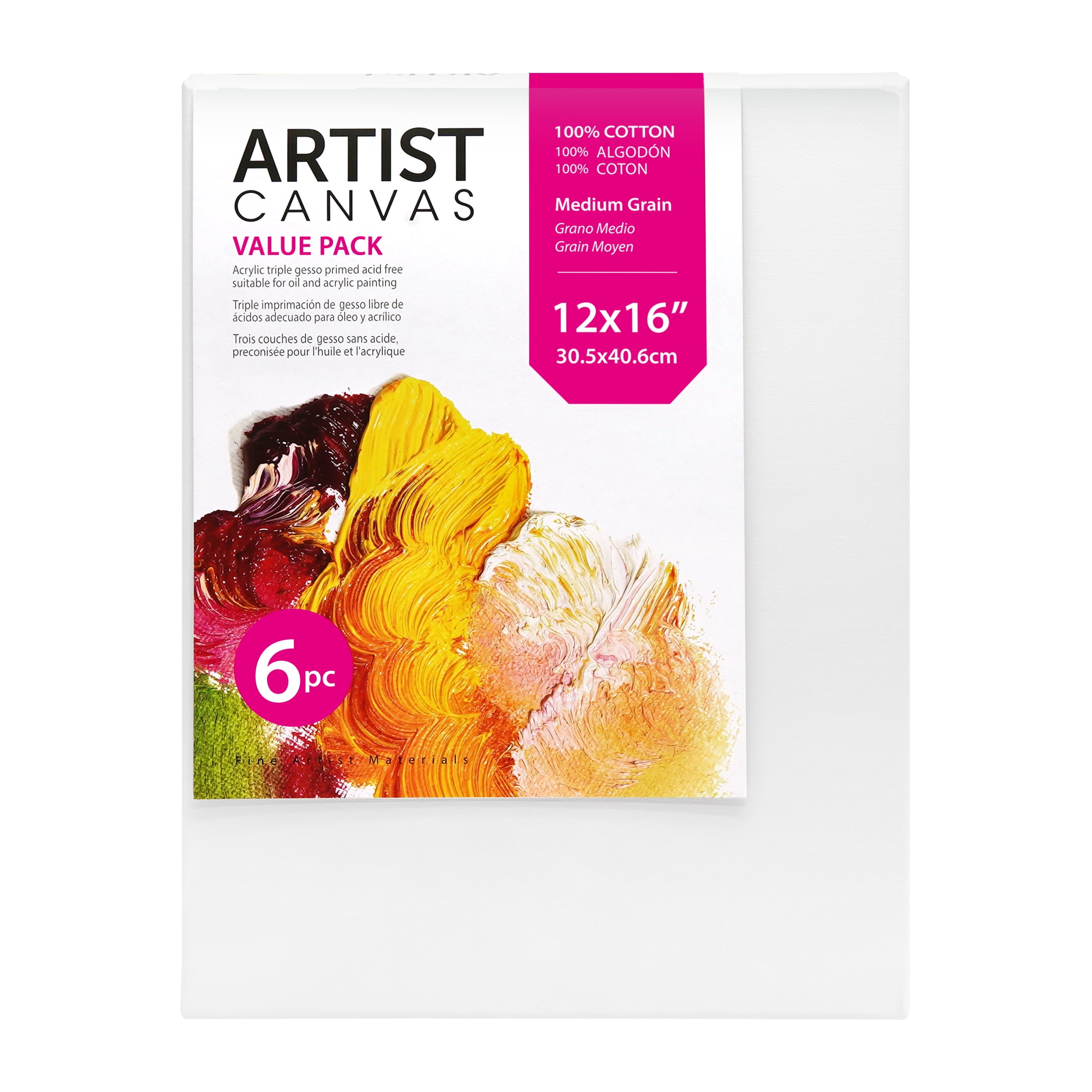 (2 pack) Studio Stretched Canvas, 100% Cotton Acid Free White Canvas, 12"X16", 6 Pieces, Academic Canvas, Great Chioce for Beginners and Hobbyists of All Skill Levels.
