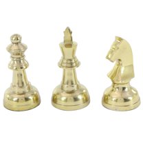 4"W, 9"H Gold Aluminum Metal Chess Sculpture with Knight, Queen and King, by DecMode (3 Count)