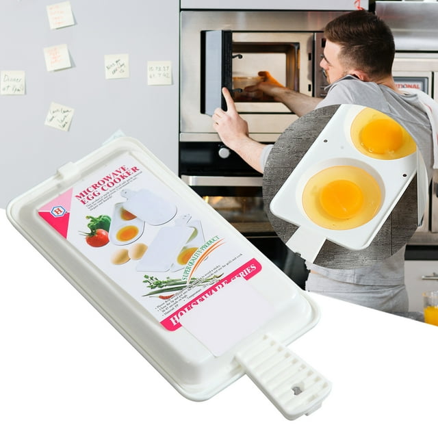 Oleegame 1PC Microwave Eggs Poacher With Handle Double Egg Boiler Eggs Poacher 2 Cup Design Cookware Capacity Cooking Kitchen Tools White