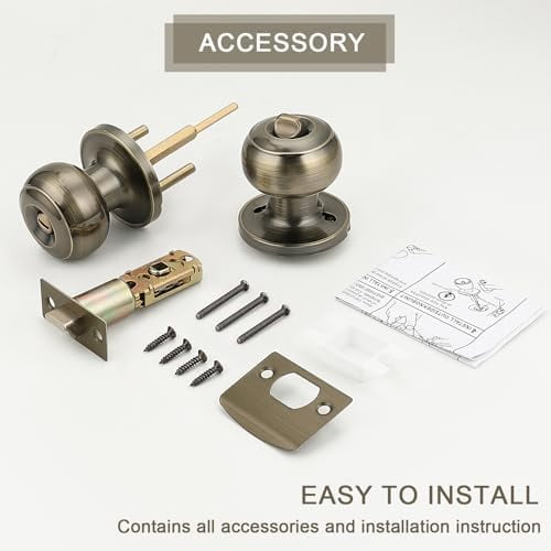 10 Pack Privacy Door Knobs Lock Interior Bedroom Bathroom Door Handle Antique Brass Round Ball Keyless Lockset