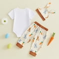 thumbnail image 5 of mgoYE Baby Boy Clothes Easter 3-6 Months Toddler Baby Boy Easter Outfit Printed Crewneck Long Sleeve Romper Top Jogger Pants Set with Hat(Beige,6-9 Months), 5 of 8