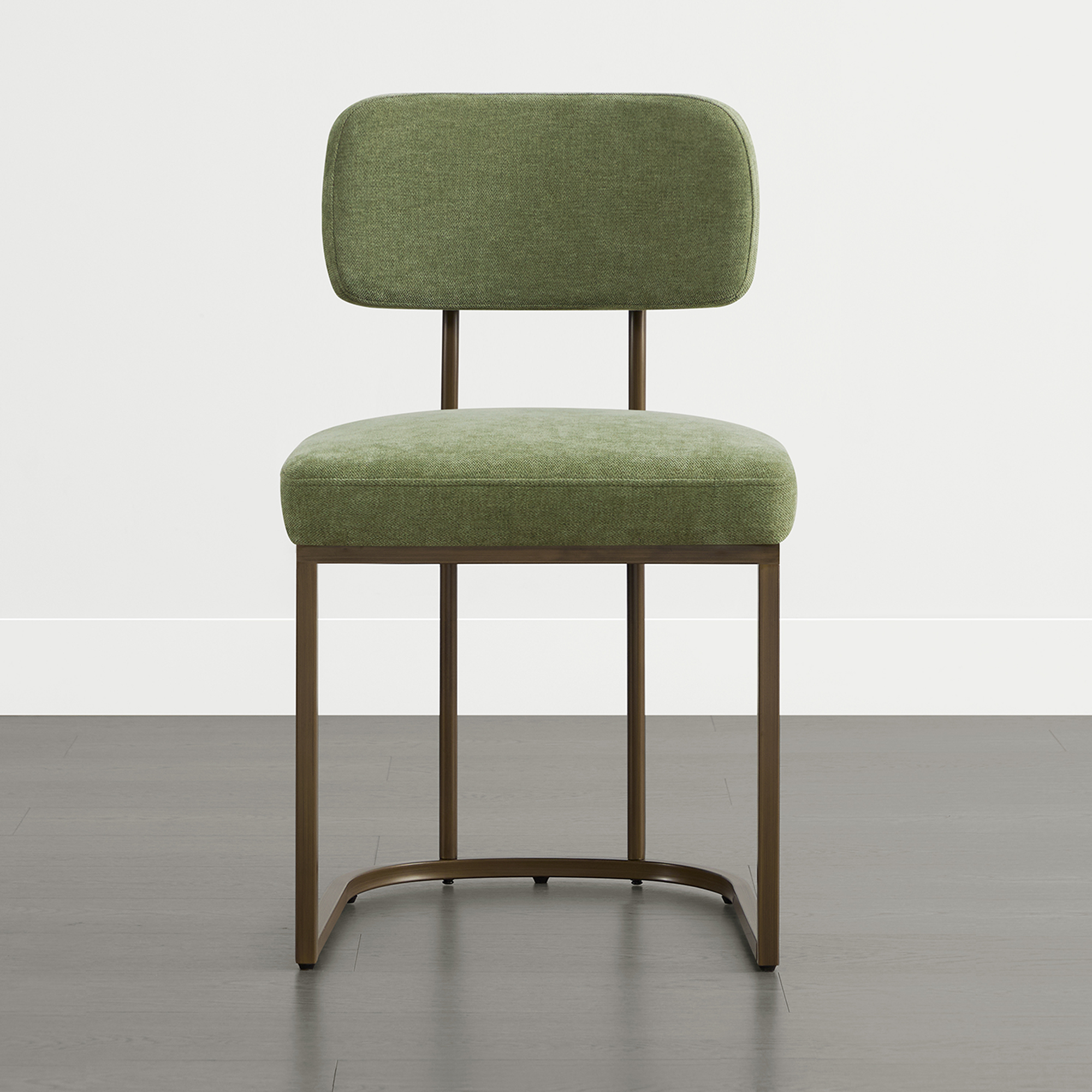 Spruce & Spring Modern Low-Back Metal Dining Chair with Upholstered Seat Set of 3, Green&Brass Frame