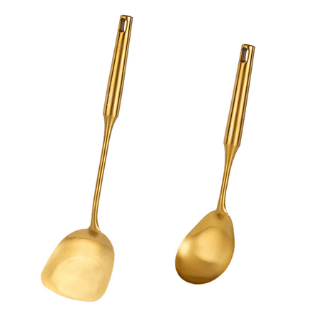 

Stainless Steel Cooking Utensils Set 2 PC Gold Kitchen Utensils Set 201 Frying Spatula + 201 Rice Spoon