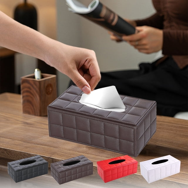 Bowayaoa PU Leather Tissue Box Cover Magnetic Bottom Facial Tissue Holder for Bathroom Office Car Decor, Rectangular Napkin Holder, Modern Home Accessory