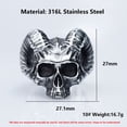 thumbnail image 5 of ZMY Home Skull Rings Stainless Steel Jewelry Chunky Demonic Horned Vampire Head Rings (7), 5 of 6