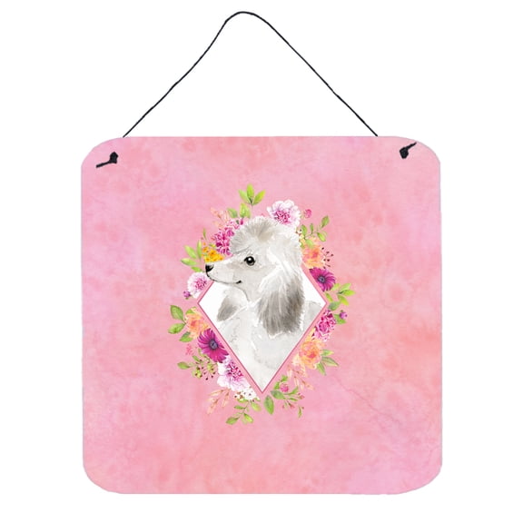 Carolines Treasures CK4200DS66 White Standard Poodle Pink Flowers Wall or Door Hanging Prints 6x6 multicolor