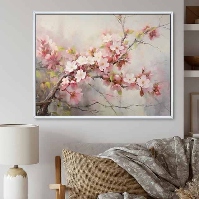 Designart Apple Blossom Oversized framed wall art decor, Apple Blossom framed wall Art, Apple Blossom expressionist Spring , White Traditional White Framed Wall Art, White Color Frame
