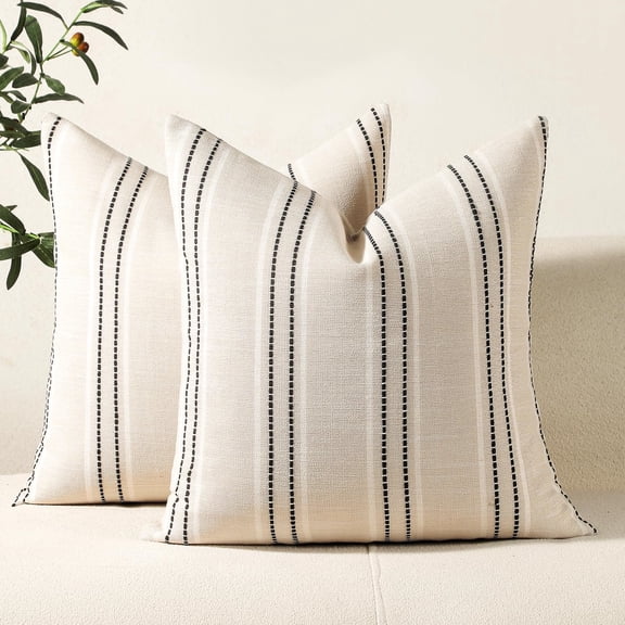 hrow Pillow Covers 18x18 Set of 2 Striped Pillow Covers Textured Linen Decorative Pillows Square Cushion Covers for Sofa Couch Bed Living Room Farmhouse Decor, Grey