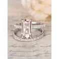 thumbnail image 2 of 1.50 Carat Peach Pink Morganite (emerald cut Morganite) and Diamond Engagement Ring Wedding Bridal Set in 10k White Gold, 2 of 2