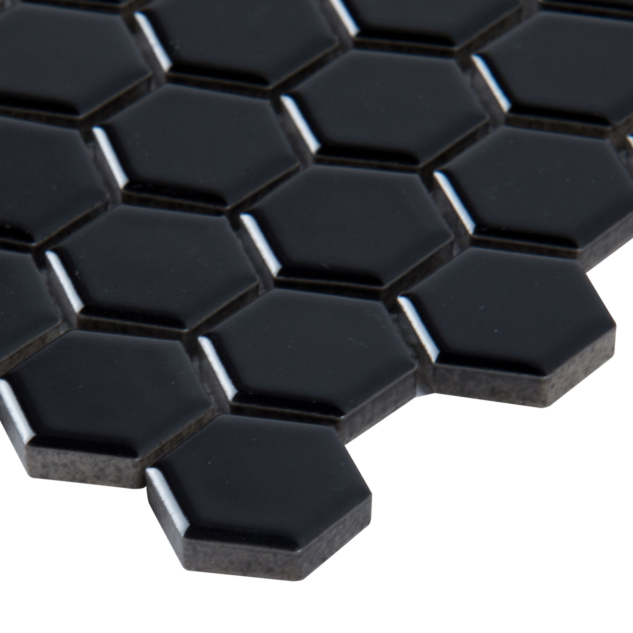 Retro Nero Hexagon 11.73 in. x 10.16 in. x 6mm Glossy Porcelain Mesh-Mounted Mosaic Tile (12.9 sq. ft. / case)