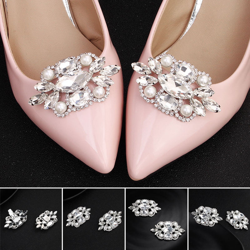 White Toyvian Shoe Clips Womens Pearl Rhinestone Flower Design Jewellery Accessories for Wedding Bridal Women 1 Pair 