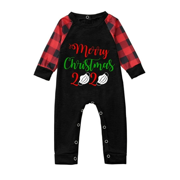 Odeerbi Christmas Pajamas For Family Matching Outfits Toddler Letter Printed Romper Jumpsuit Xmas Clothes