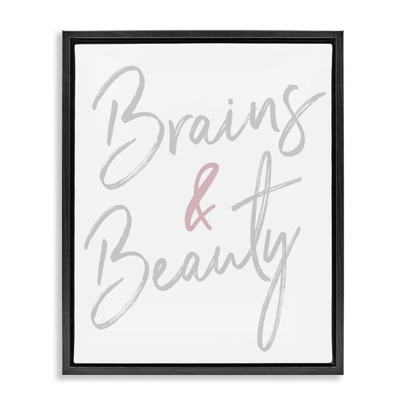 Stupell Industries Brains & Beauty Phrase Beauty & Fashion Painting Black Floater Framed Art Print Wall Art, 17 x 21