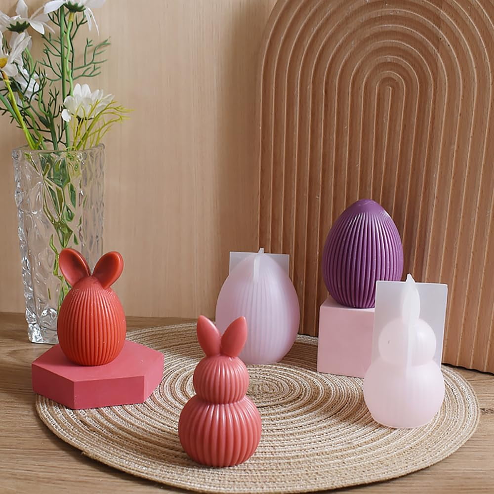ABCISI 4pcs Easter Eggs Bunny Silicone Molds, Easter Decor Candle Molds for Candle Making Supplies, Rabbit Ears Egg Silicone Mold for DIY Candles Resin Plaster Art Crafts, Spring Decorations for Home
