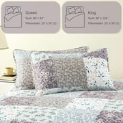 Whale Flotilla Reversible Patchwork Quilt Set King Size, Lightweight Boho Printed Bedspreads Coverlets Quilts Bedding Set with 2 Pillow Shams for All Seasons, Light Grey