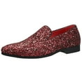 thumbnail image 1 of Santimon Chaussures Habillées pour Homme Mocassins à Paillettes Métalliques à Enfiler Chaussures Décontractées de Bureau Rouges US 9, 1 of 7