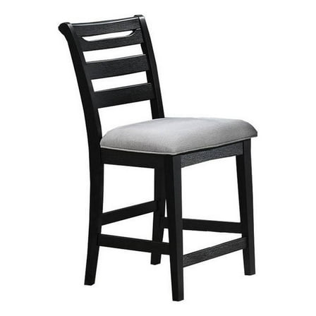Remus Counter Height Chairs-Set of 2-Ladder Back-Black Embossed Wood-Gray Fabric