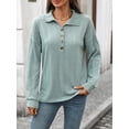 thumbnail image 3 of jinghuiyue Women Polo Shirts Long Sleeve Collared Button down Shirt V Neck Business Casual Pullover Tops L, 3 of 6