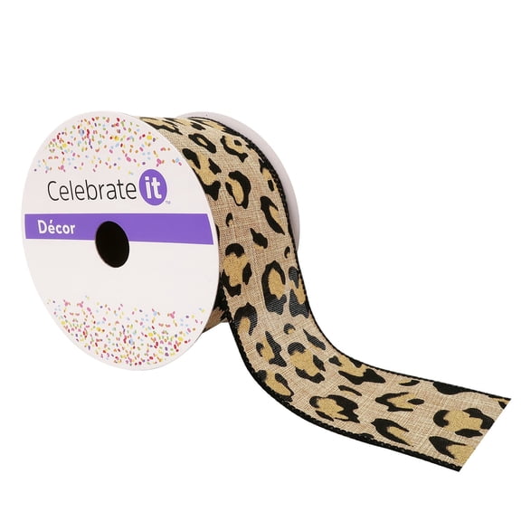 12 Pack: 2.5" x 25ft. Faux Linen Wired Leopard Ribbon by Celebrate It