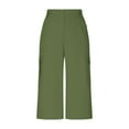 thumbnail image 4 of Fesfesfes Women's Trendy Britches Summer Solid Color High-Waisted Wide-Leg Pants Casual Loose Mid-Calf Length Trousers with Pockets(Green#1,3XL), 4 of 5