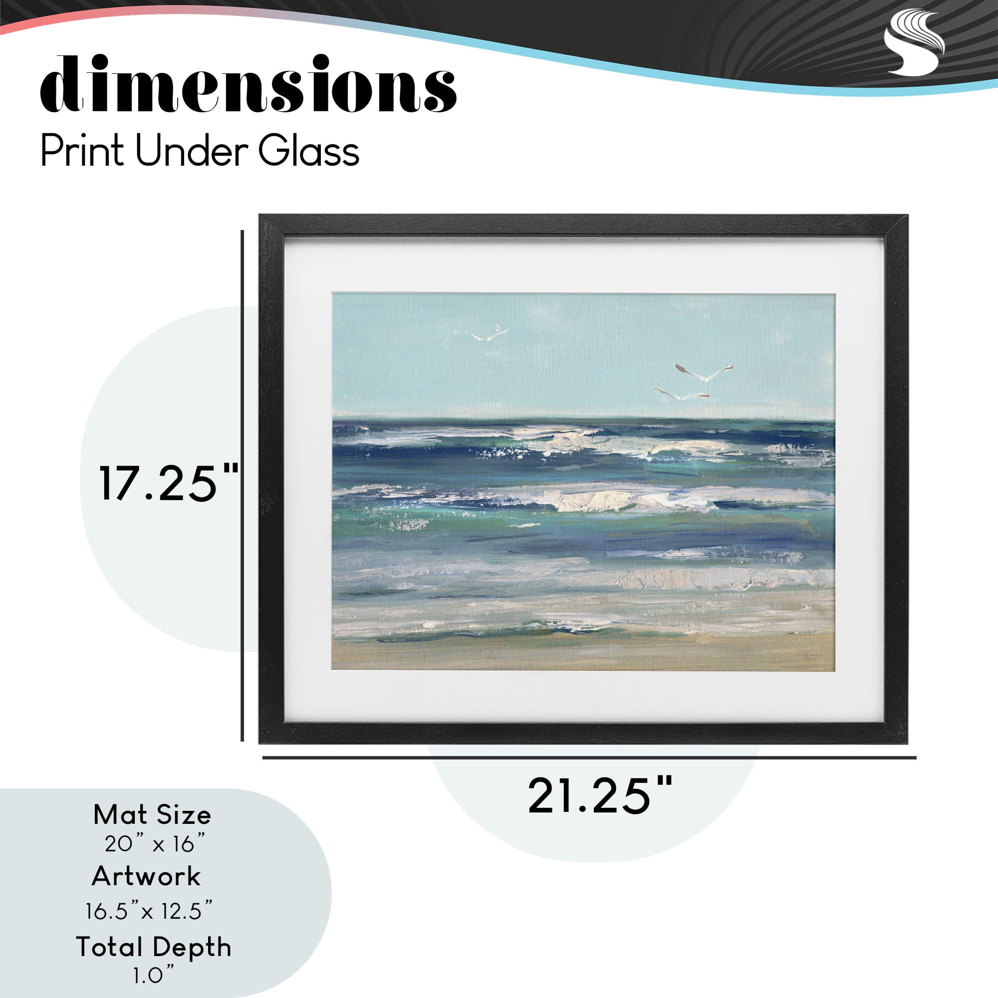 Stupell Industries Seagulls over Rolling Waves Black Framed Print Under Glass, design by Sally Swatland